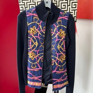 J. McLaughlin Navy/Blue Silk Zip sweater jacket
